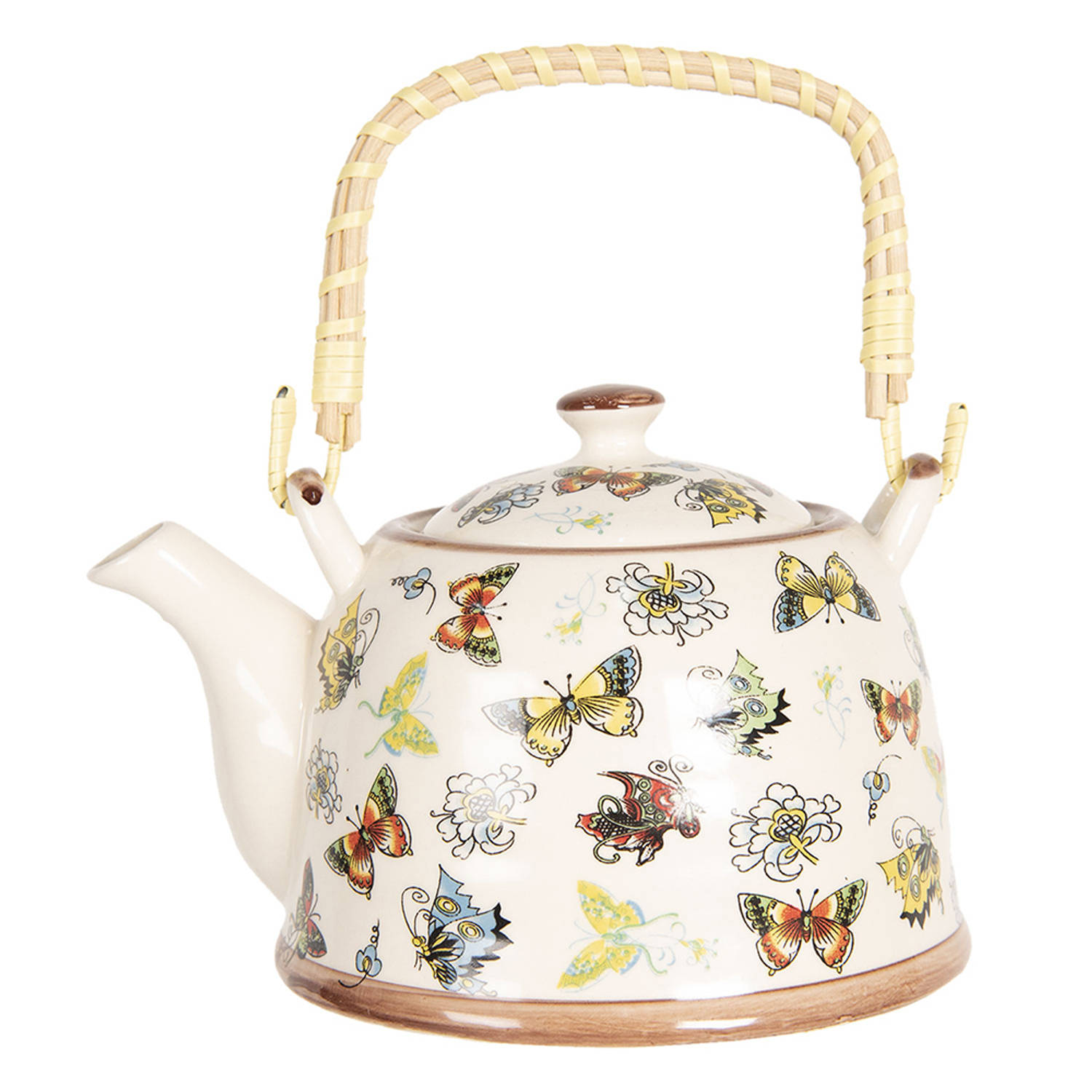 HAES DECO - Chinese Theepot - Porselein - Vlinders en Bloemen - Theepot 600 ml - Traditioneel Theeservies, Theekan