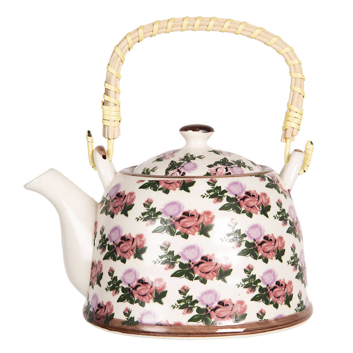 HAES DECO Chinese Theepot Porselein Paars en Roze Bloemen Theepot 600 ml Traditioneel Theeservies, T