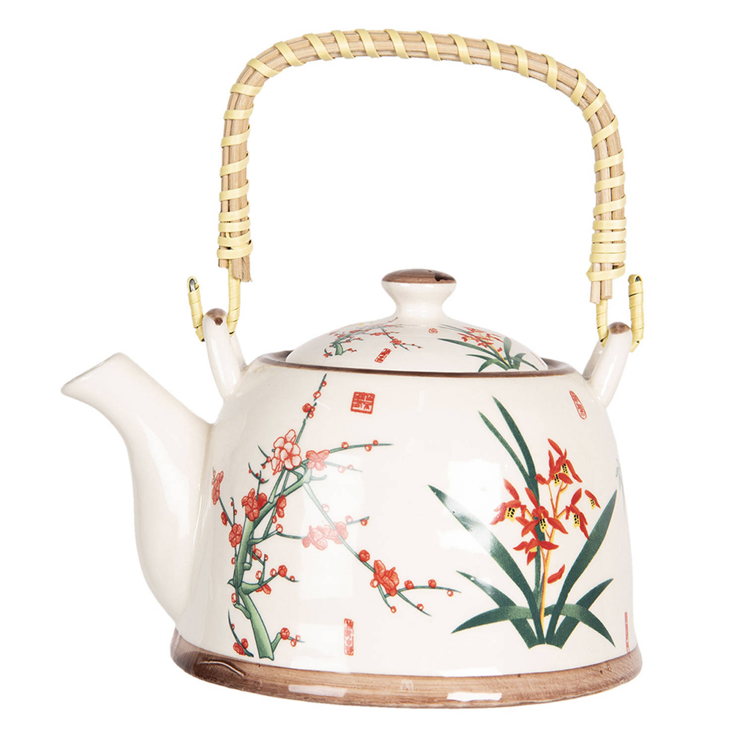 HAES DECO Chinese Theepot Porselein Elegante Planten Theepot 800 ml Traditioneel Theeservies, Theeka