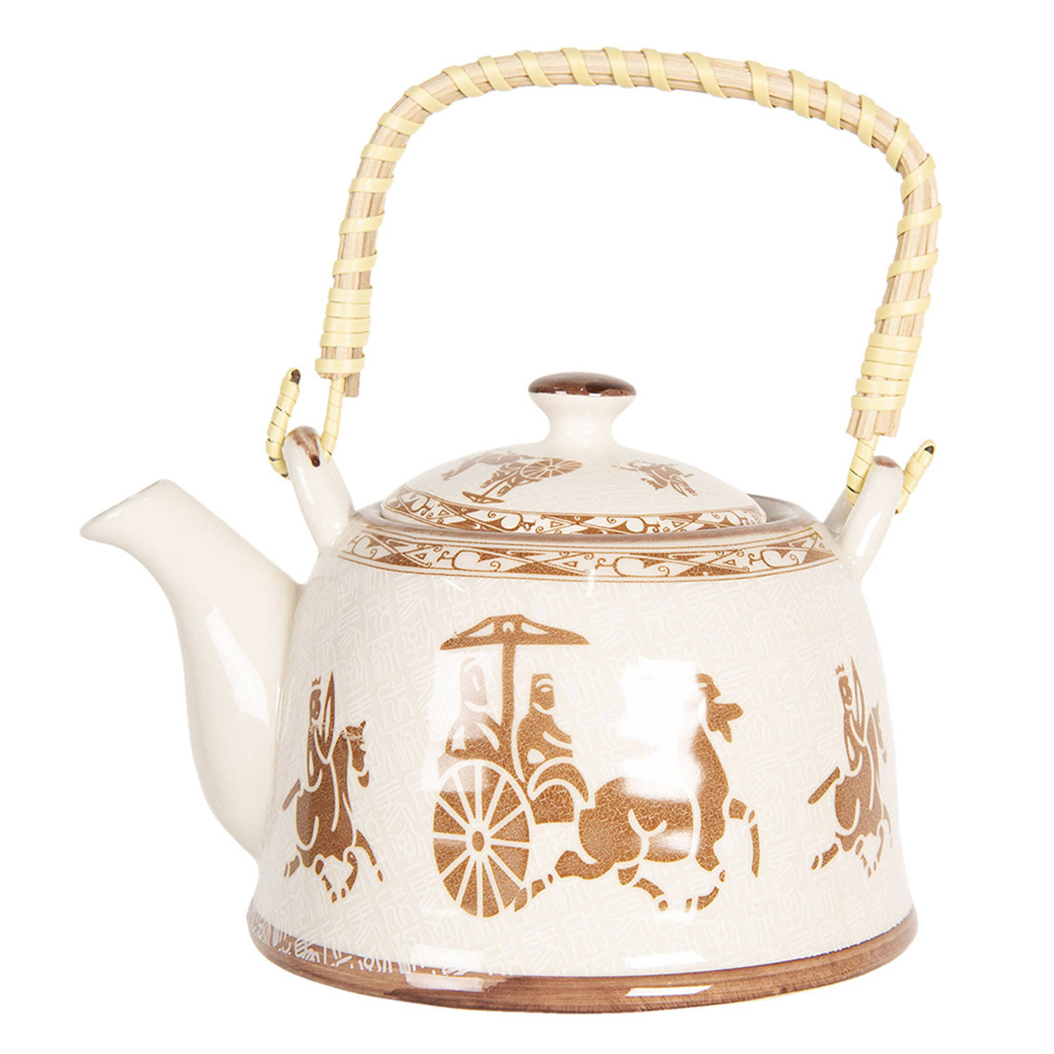 HAES DECO - Chinese Theepot - Porselein - Chinese Paard en Wagen - Theepot 800 ml - Traditioneel Theeservies, Theekan