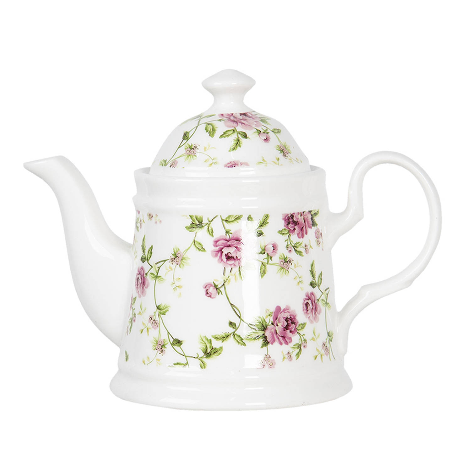 HAES DECO - Chinese Theepot - Porselein - Roze Bloemen - Theepot 600 ml - Traditioneel Theeservies, Theekan