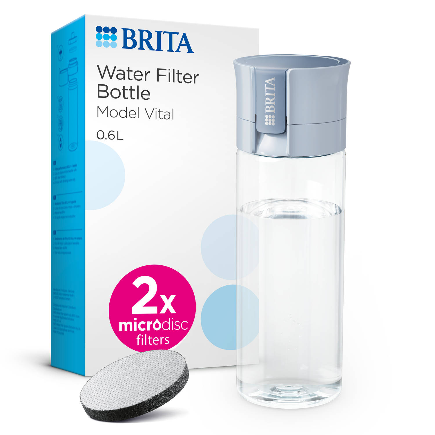 BRITA Vital Waterfilterfles - 0,6L - Lichtblauw - incl. 2 MicroDisc Waterfilters