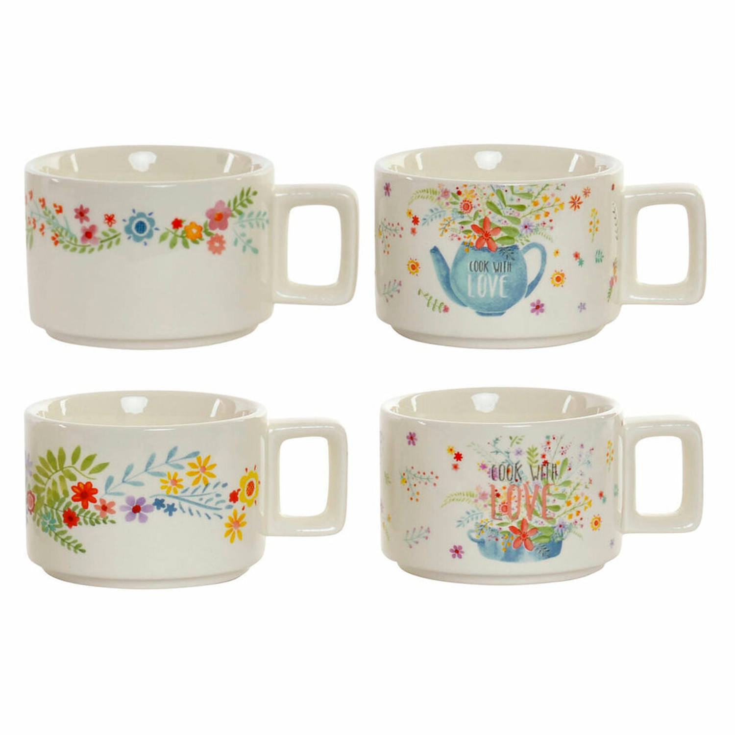 Set van koffiekopjes DKD Home Decor Metaal Multicolour 260 ml Dolomite (4 Onderdelen)