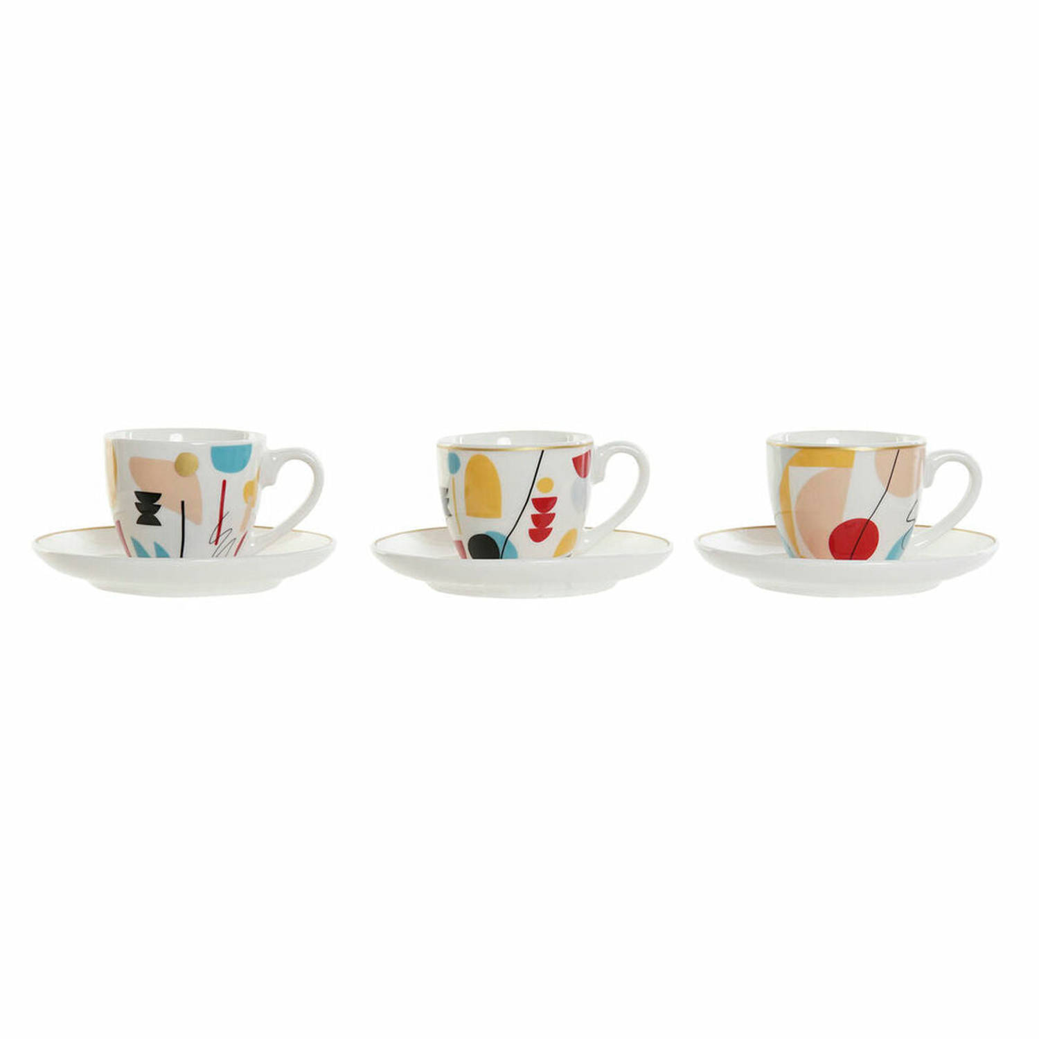 Set van koffiekopjes DKD Home Decor Abstract 80 ml Wit Multicolour