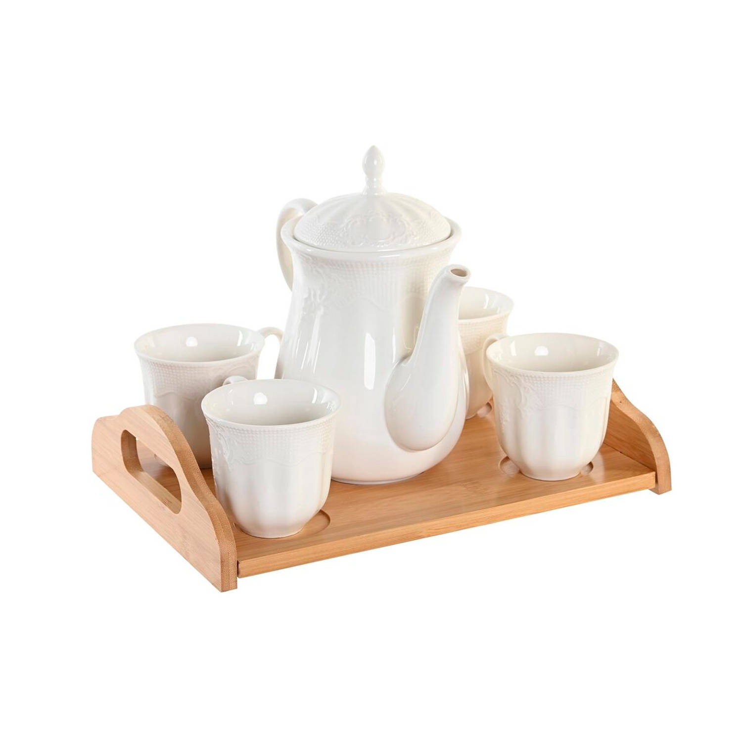 Set van koffiekopjes DKD Home Decor Natuurlijk Porselein Wit