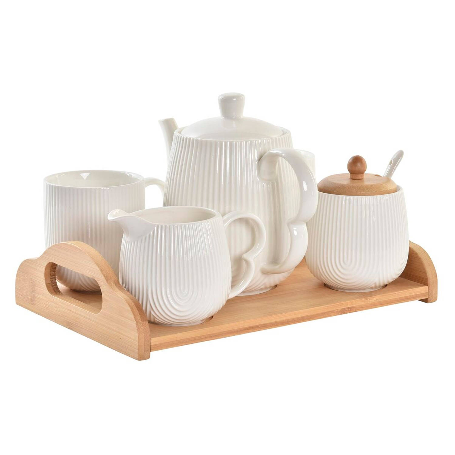 Set van koffiekopjes DKD Home Decor Natuurlijk Porselein Wit