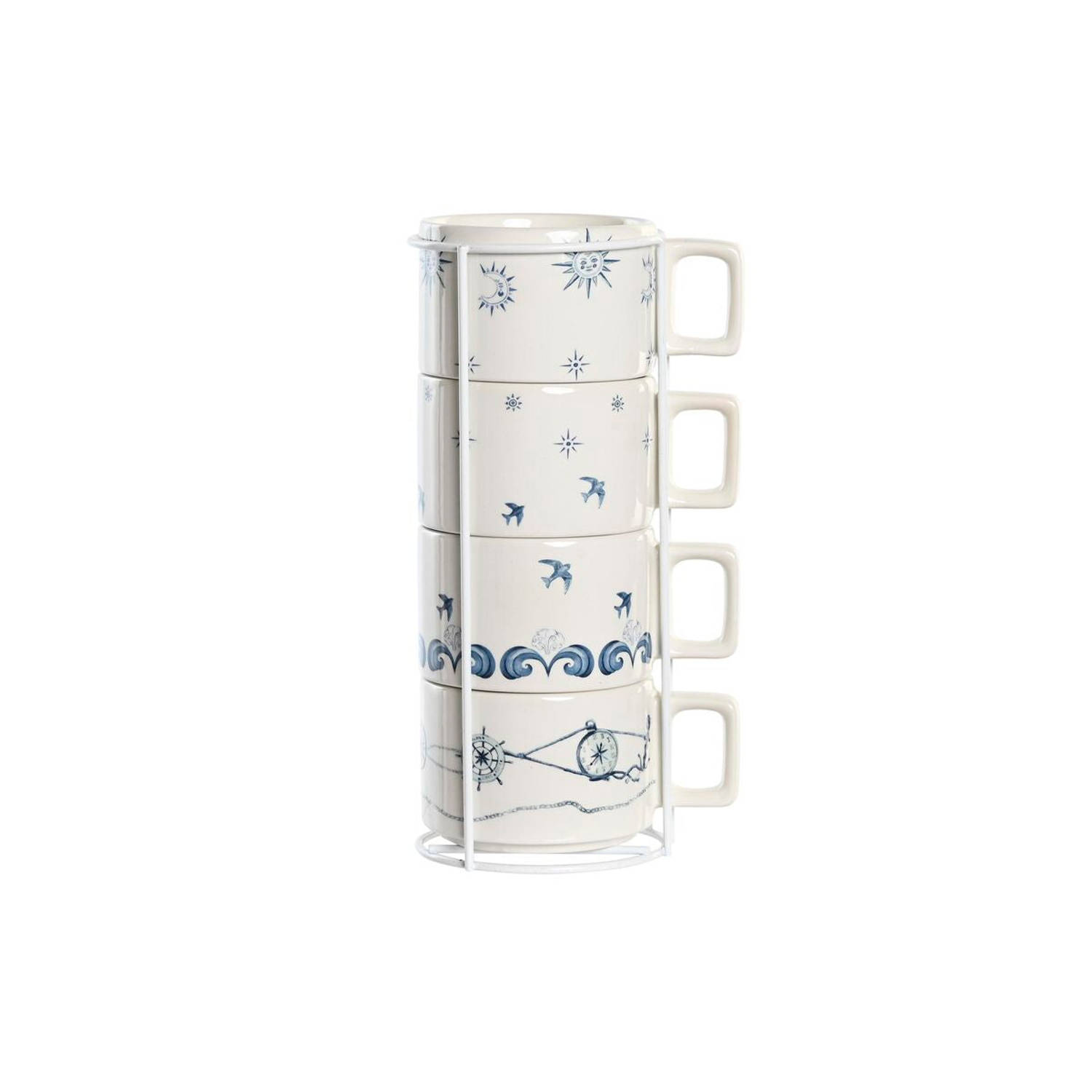 Set van koffiekopjes DKD Home Decor Blauw Metaal Wit 260 ml 4 Onderdelen Dolomite