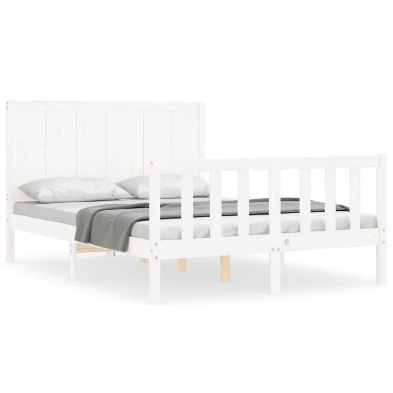 vidaXL-Bedframe-met-hoofdbord-massief-hout-wit-140x190-cm