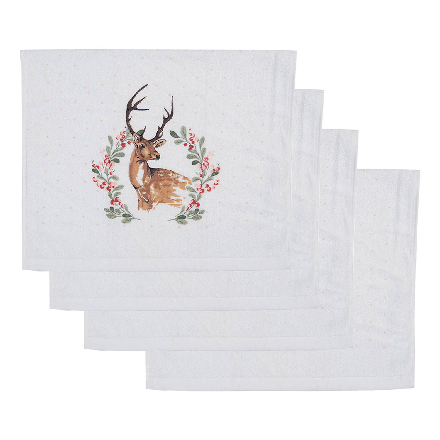 HAES DECO - Set van 4 Gastendoeken - formaat 40x66 cm - kleuren Rood / Wit / Groen - van 100% Katoen - Collectie: Dearly Christmas - Gastendoek / handdoek / Toilethanddoek