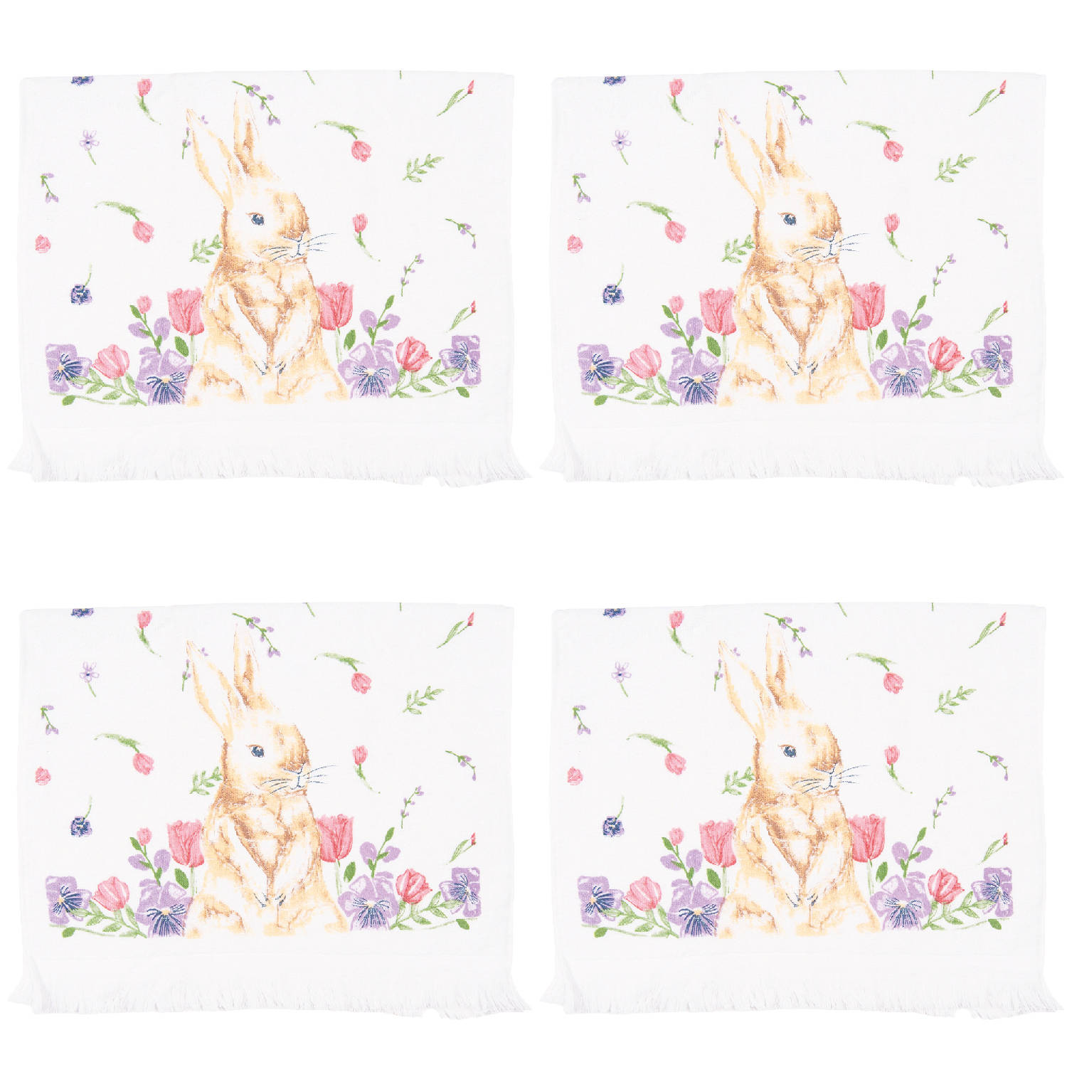 HAES DECO - Set van 4 Gastendoeken - formaat 40x66 cm - kleuren Beige / Rose - van 100% Katoen - Collectie: Happy Bunny - Gastendoek / handdoek / Toilethanddoek