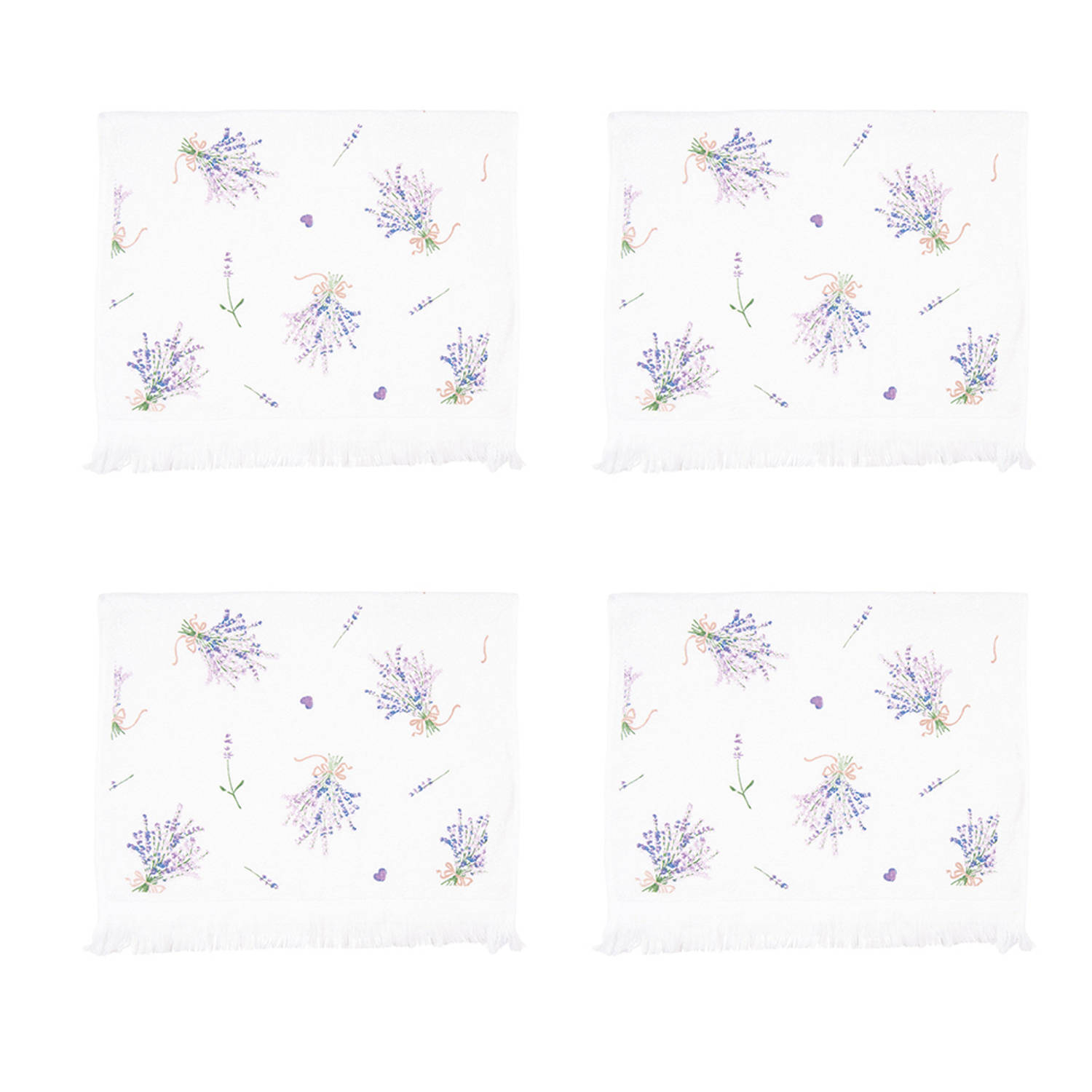 HAES DECO - Set van 4 Gastendoeken - formaat 40x66 cm - kleuren Paars / Wit - van 100% Katoen - Collectie: Lavender Garden - Gastendoek / handdoek / Toilethanddoek