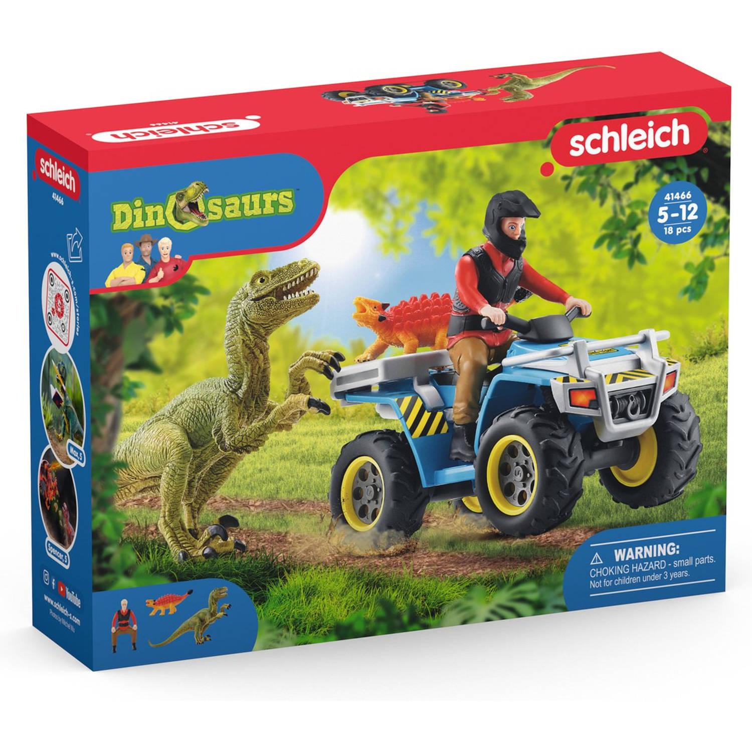 Schleich® Speelgoed-quad Dinosaurs, vlucht op quad voor Velociraptor (41466) Gemaakt in Europa (set)