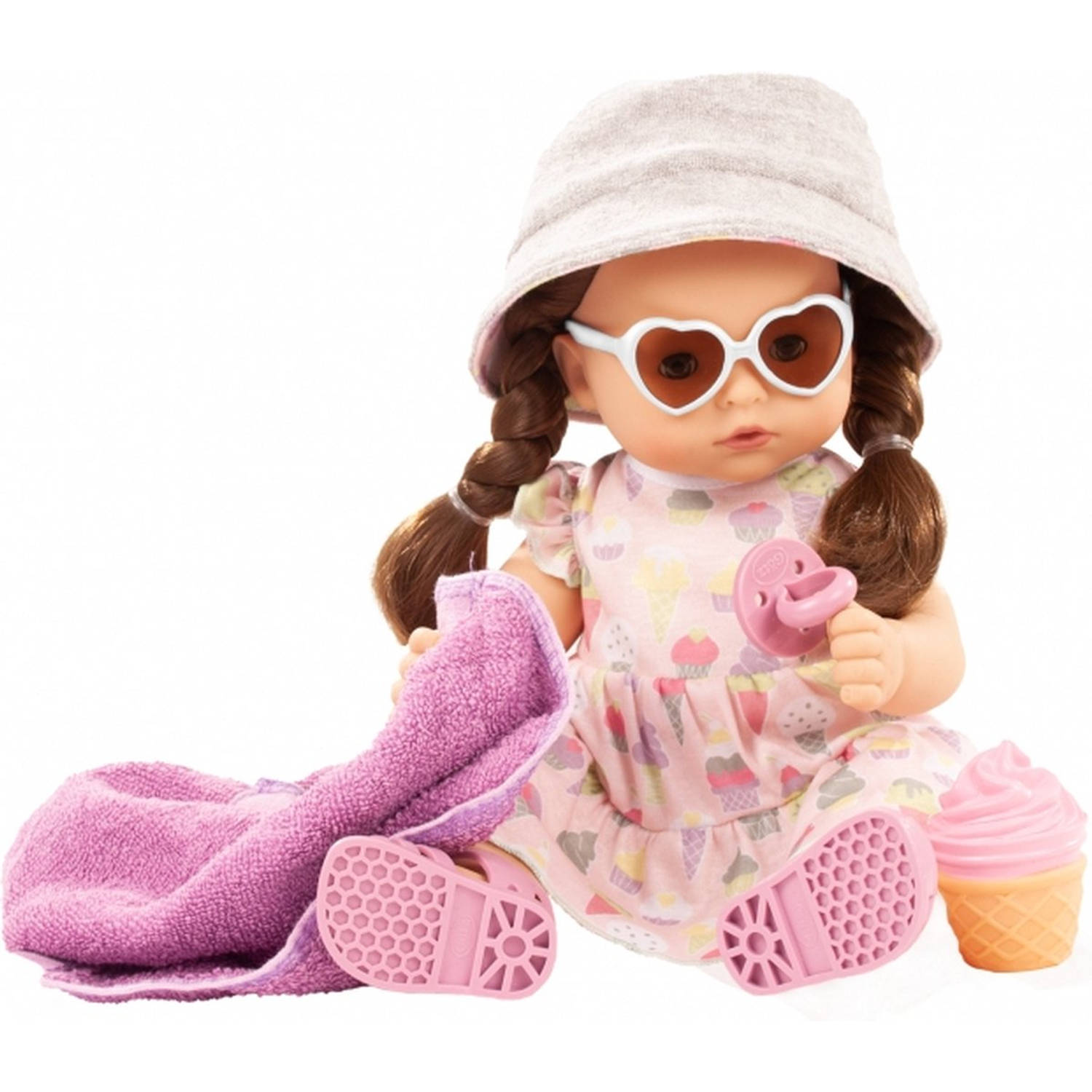 Götz badpop babypop maxy aquini ijsco 42cm incl ijsje, handdoek, zonnebril