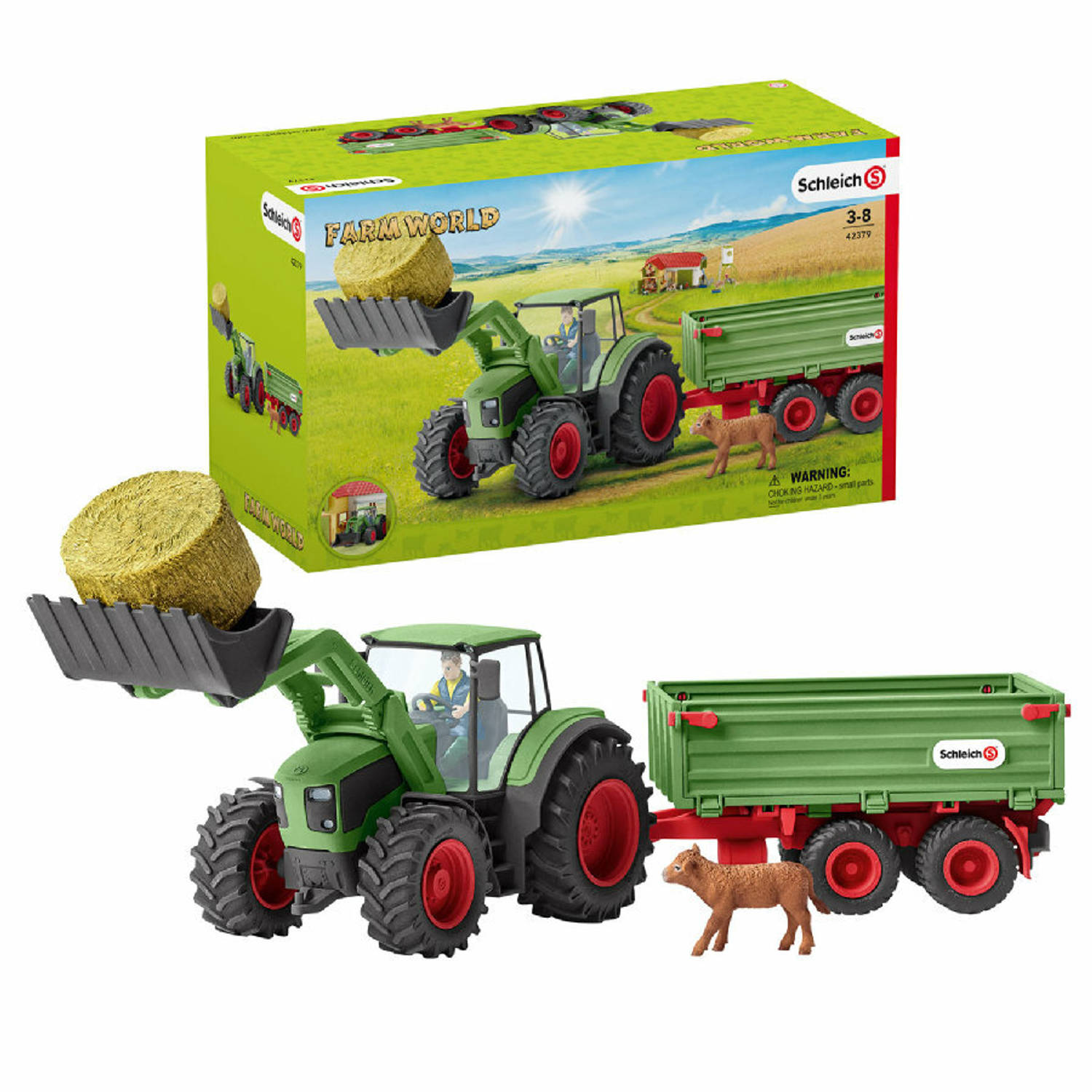 schleich FARM WORLD - Tractor met Aanhanger - Speelfigurenset - Kinderspeelgoed voor Jongens en Meisjes - 3 tot 8 jaar - 8 Onderdelen