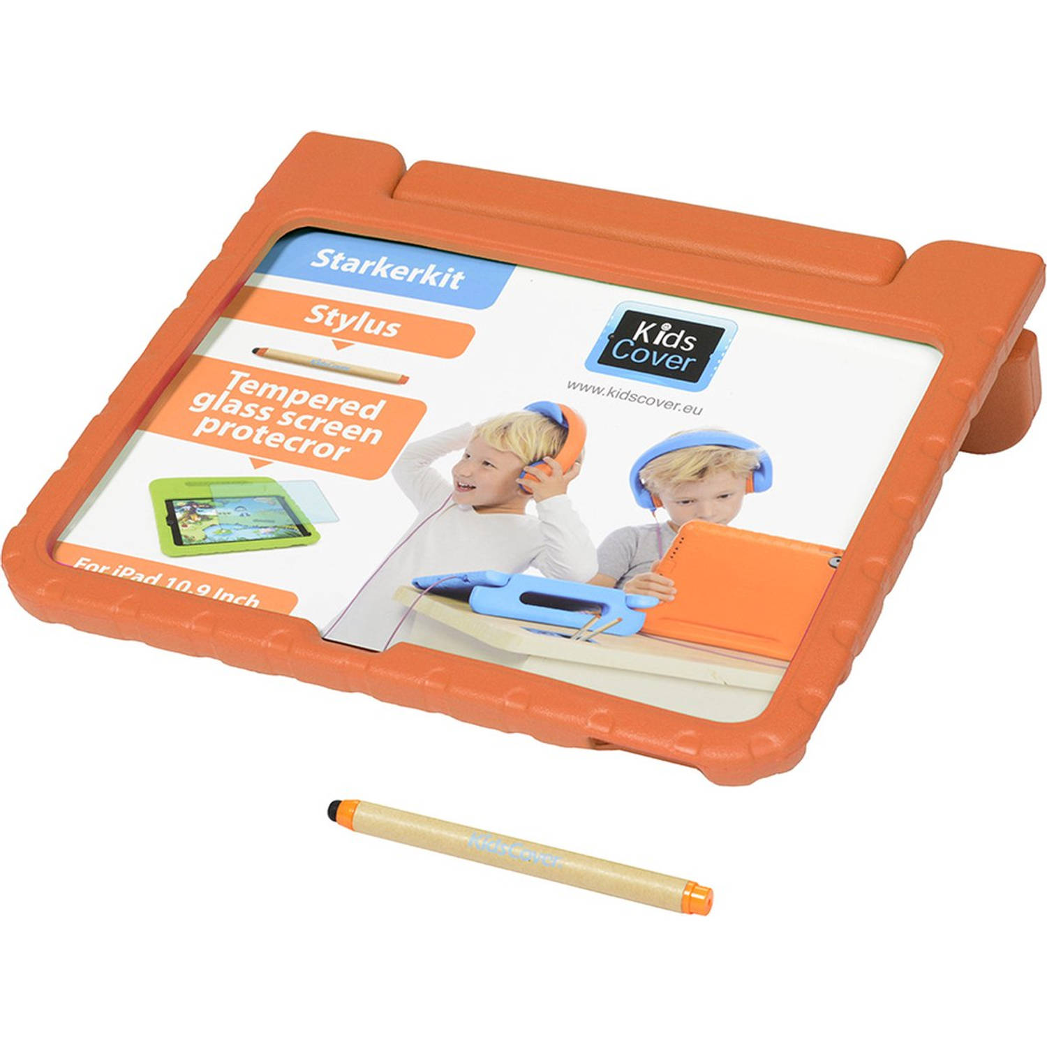 KidsCover iPad 10.9 oranje set - inclusief stylus & glazen screenprotector - hoes voor kinderen - kidsproof