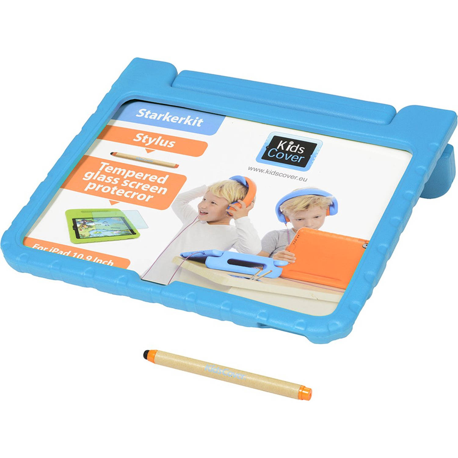 KidsCover iPad 10.9 blauw set INCLUSIEF stylus & glazen screenprotector hoes voor kinderen kidsproof