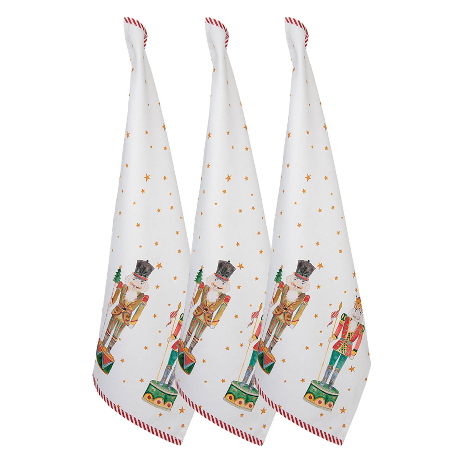 HAES DECO - Set van 3 Theedoeken - formaat 50x70 cm - kleuren Wit / Rood / Groen / Bruin - van 100% Katoen - Collectie: Happy Little Christmas - Kerst Theedoek, Keukendoek voor Ker