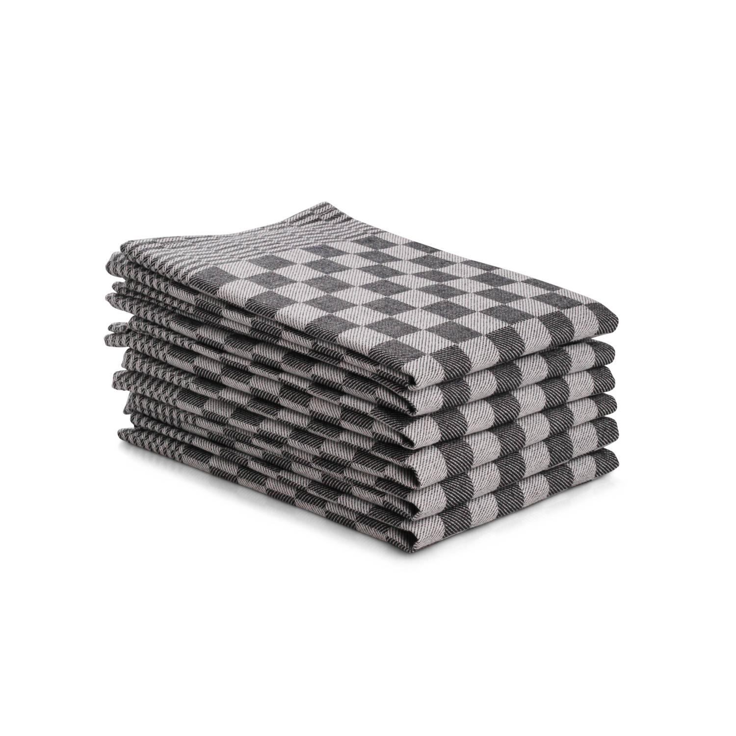 Seashell theedoeken set - 6 stuks - 50x70 - blokpatroon - geblokt - horeca ruit - zwart