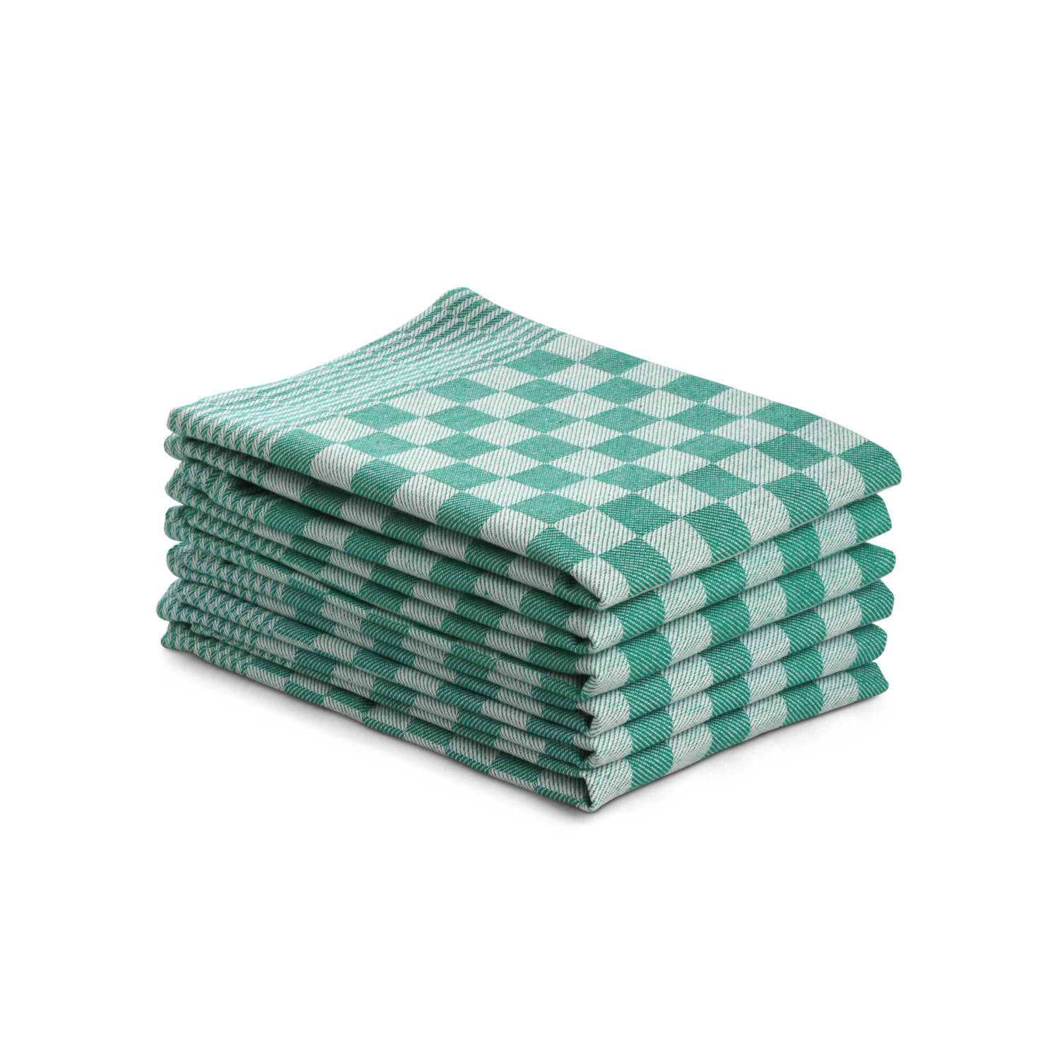 Seashell theedoeken set - 6 stuks - 50x70 - blokpatroon - geblokt - horeca ruit - groen