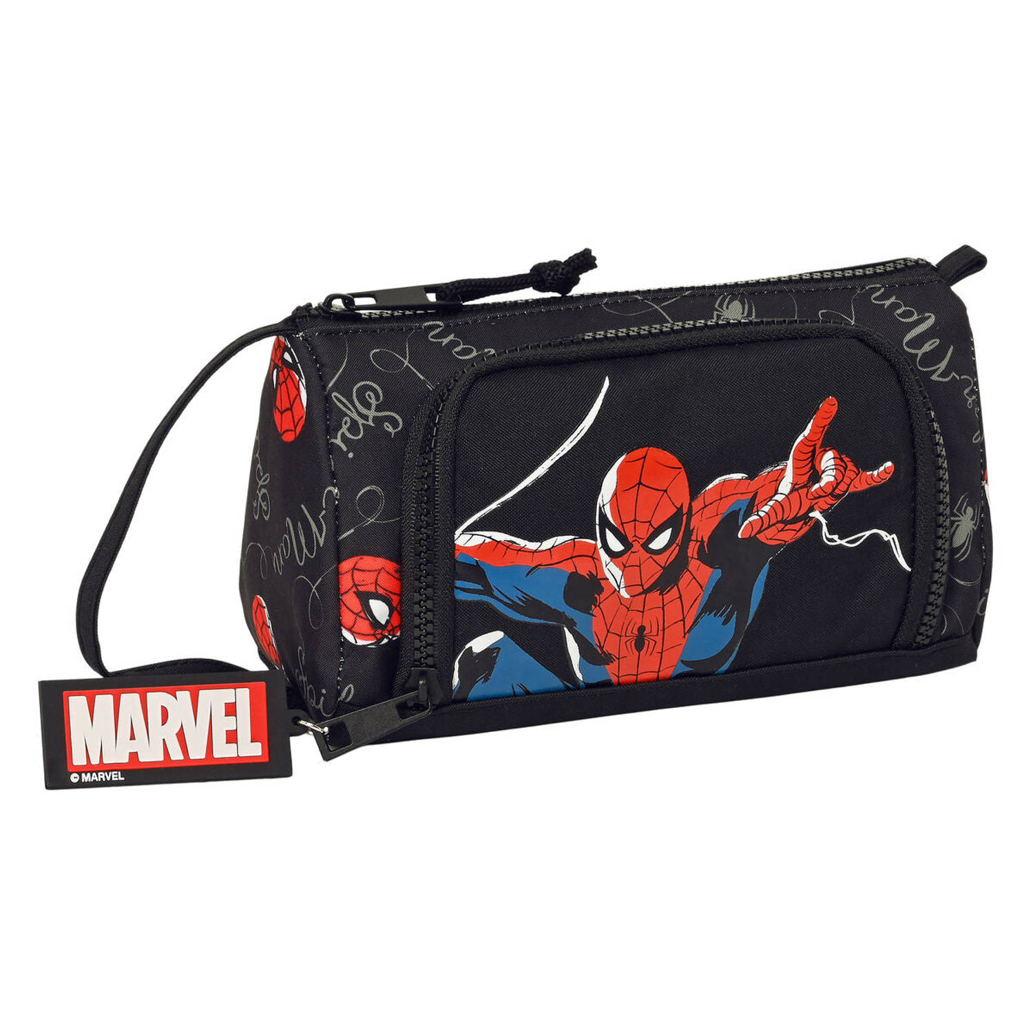 Schooletui met Accessoires Spiderman Hero Zwart (20 x 11 x 8.5 cm) (32 Onderdelen)