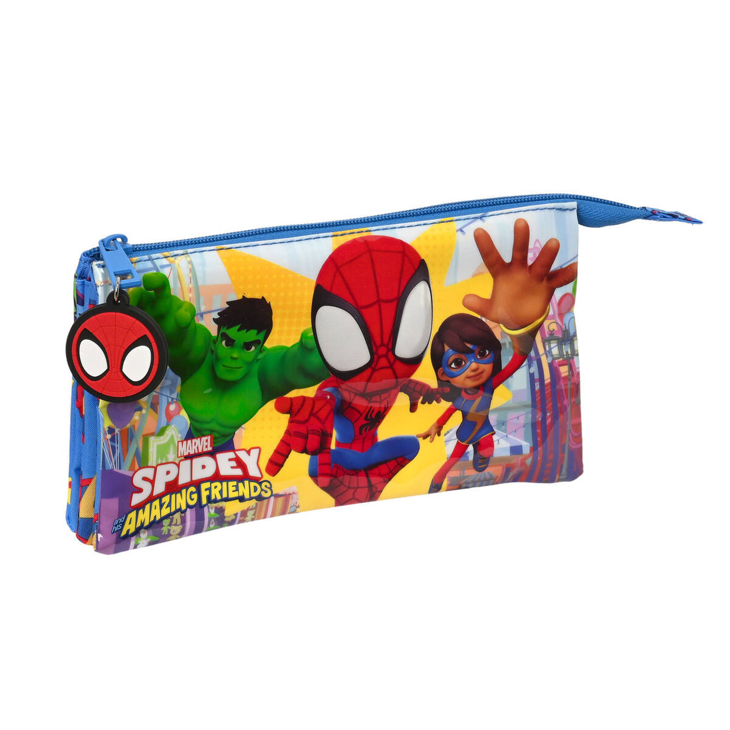 Pennenetui met 3 vakken Spiderman Team up Blauw 22 x 12 x 3 cm