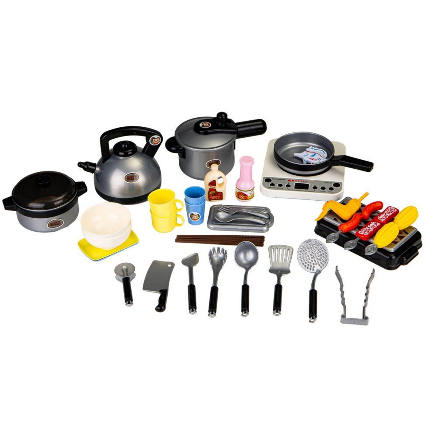 Happy kitchen 40 delige speelgoedset voor koken en grillen - Met licht en geluid - Kookset - Speelgoedkeuken accessoires set -