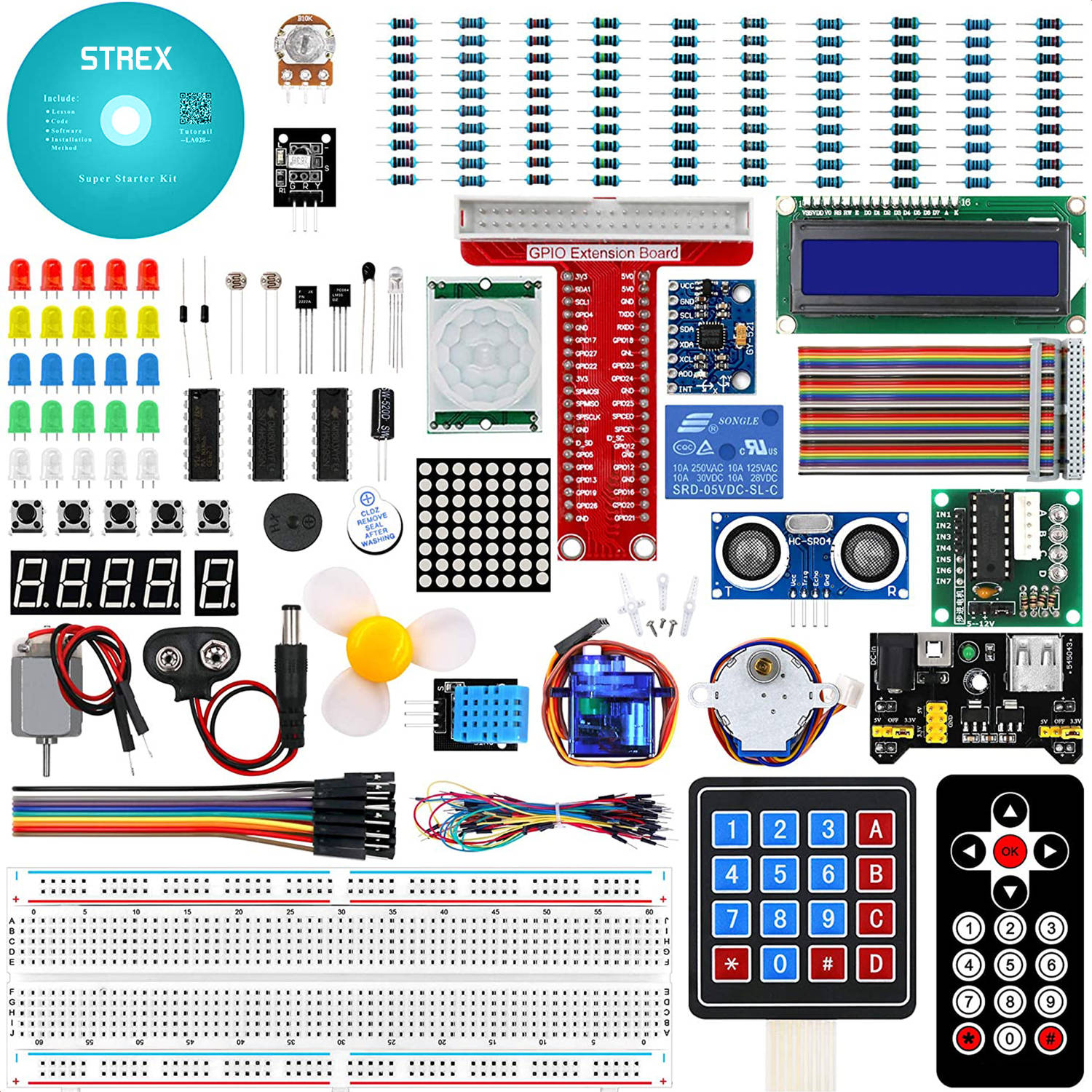 Strex Starter Kit geschikt voor Raspberry Pi 189 Delig Pi3 & Pi4 GPIO-Afstandsbediening-Motor-LCD Di