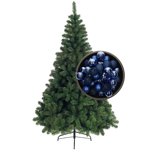 Bellatio Decorations kunst kerstboom 210 cm met kerstballen kobalt blauw - Kunstkerstboom