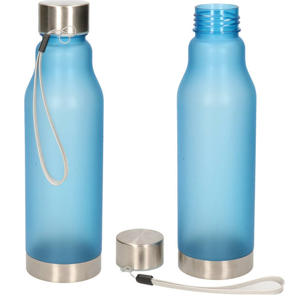 Waterfles/drinkfles/sportfles - 2x - blauw - kunststof - rvs dop - 600 ml - Drinkflessen