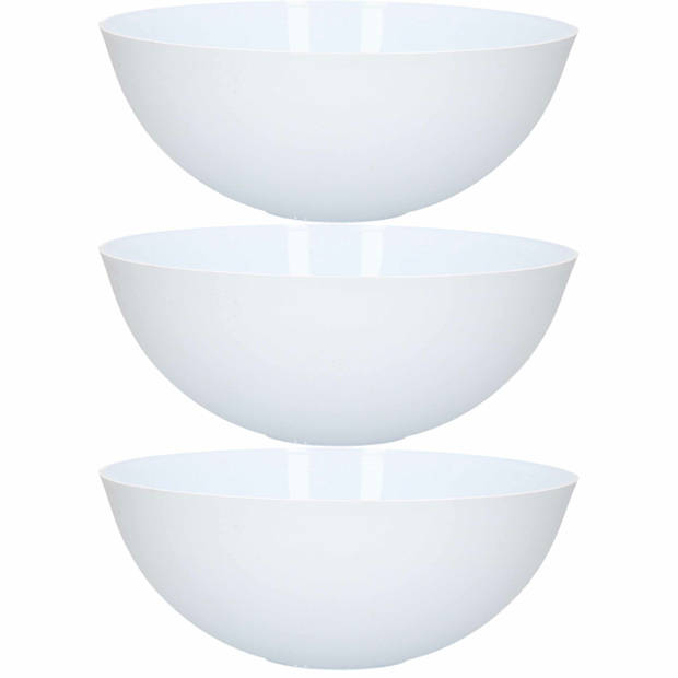 Saladeschaal/serveerschaal van kunststof - 3x - mat wit - 25 cm - Serveerschalen