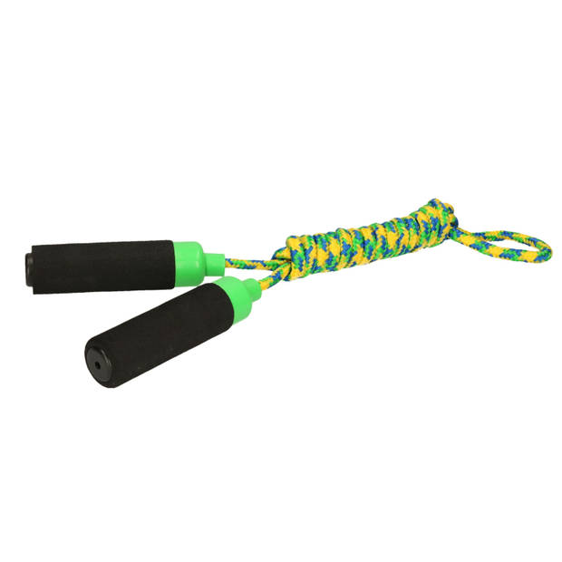 Kids Fun Springtouw speelgoed met Foam handvat - groen touw - 210 cm - buitenspeelgoed - Springtouwen