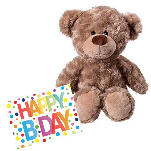 Pluche knuffel knuffelbeer 35 cm met A5-size Happy Birthday wenskaart - Knuffelberen