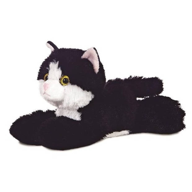 Pluche knuffel kat/poes zwart/witte 20 cm met A5-size Happy Birthday wenskaart - Knuffel huisdieren