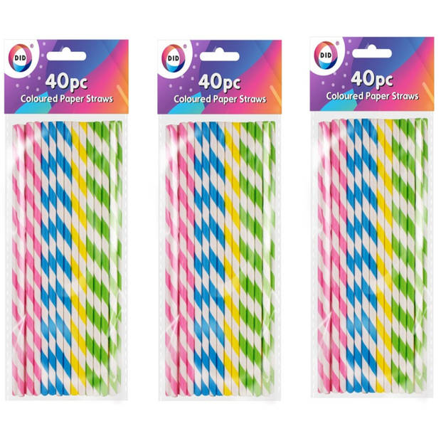 DID Drinkrietjes - papier - set 120x - multicolour kleuren - 20 cm - verjaardag/feestje - Drinkrietjes