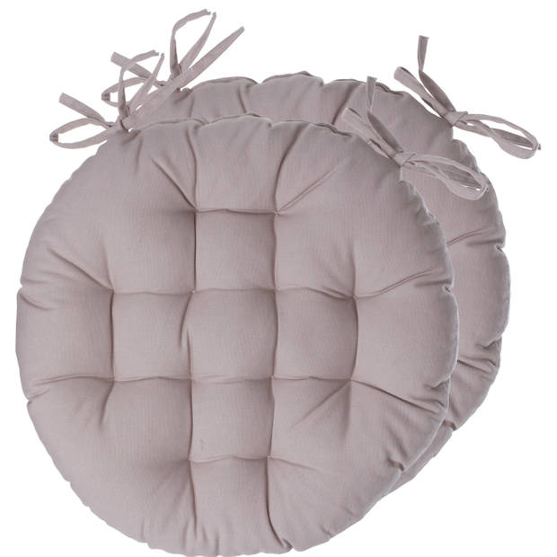 Atmosphera Stoelkussens rond - 2x - beige - katoen - 38 x 6.5 cm - wicker zitkussen - tuinstoelkussens