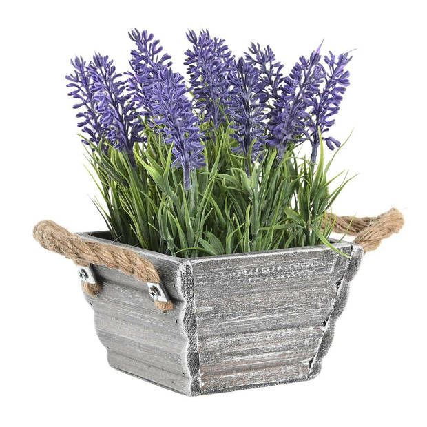 Items Lavendel bloemen kunstplant in bloempot - 2x - paarse bloemen - 15 x 20 cm - bloemstukje - Kunstplanten