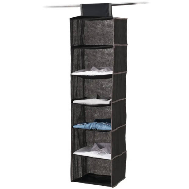 5Five kast organiser - hangend - 6 vakken - 30 x 30 x 120 cm - zwart - Opbergmanden