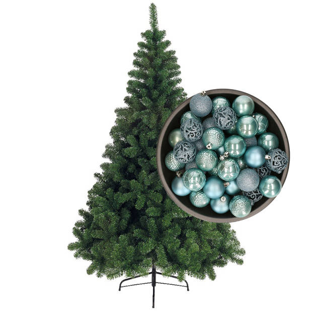 Bellatio Decorations kunst kerstboom 120 cm met kerstballen ijsblauw - Kunstkerstboom