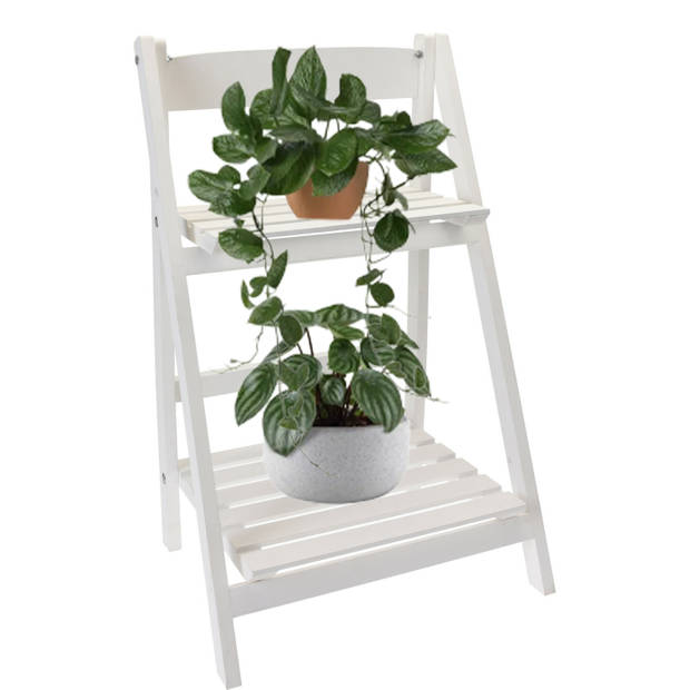 Pro Garden Plantenrek - wit - hout - opvouwbaar - 32 x 41 x 66 cm - Plantenrekjes