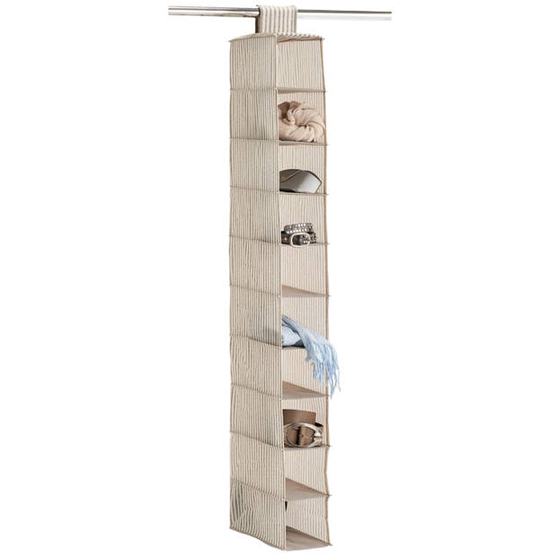 Zeller kast organiser - hangend - 10 vakken - 15 x 30 x 129 cm - beige - Opbergmanden