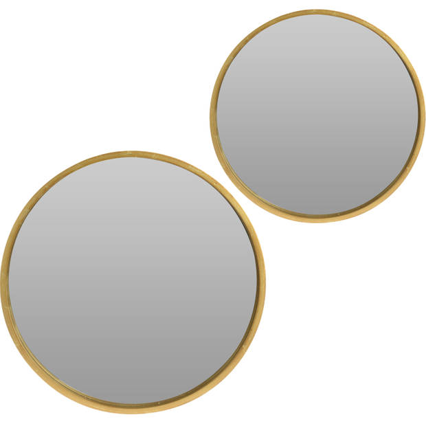 Wandspiegels rond - 2x - goud - 40 cm + 50 cm - hout - Spiegels