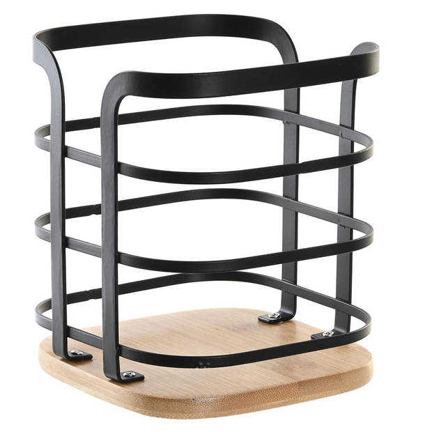 Items keukengerei houder - zwart - 12 x 14,5 cm - ijzer - bamboe hout - Keukenhulphouders