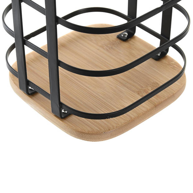 Items keukengerei houder - zwart - 12 x 14,5 cm - ijzer - bamboe hout - Keukenhulphouders