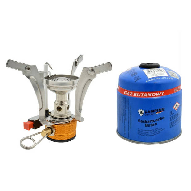 Opvouwbaar mini-campingkooktoestel/kookpit - zilver - incl. gas navulling 500 gram - Kookbranders