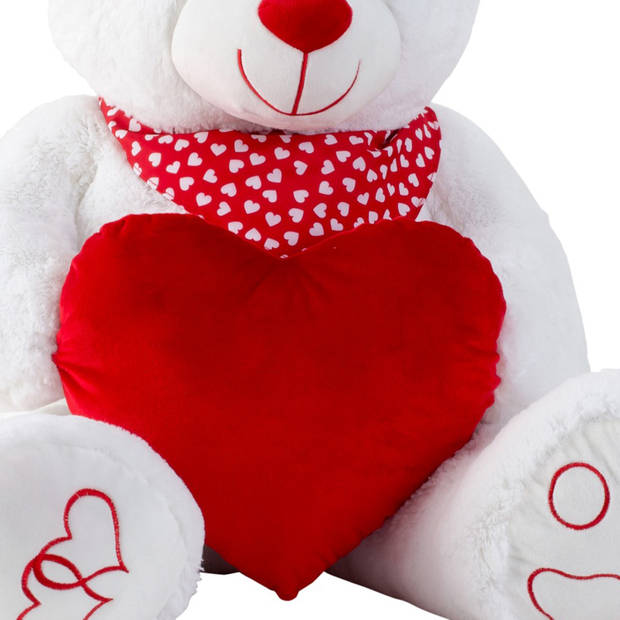 Teddy beer knuffel van zachte pluche - met liefdes hartje - 64 cm zittend/100 cm staand - Knuffelberen