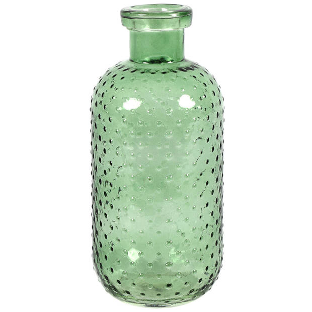 Countryfield Bloemenvaas Cactus Dots - 2x - groen transparant - glas - D11 x H24 cm - Vazen