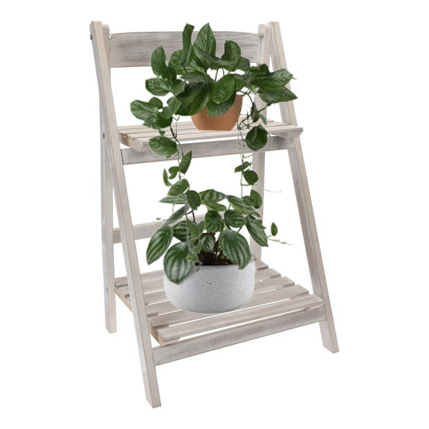 Pro Garden Plantenrek - whitewash - hout - opvouwbaar - 32 x 41 x 66 cm - Plantenrekjes
