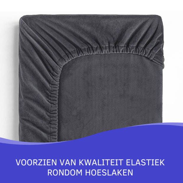 Zavelo Flanel Velvet Hoeslaken Antraciet-Lits-jumeaux (180x200 cm)