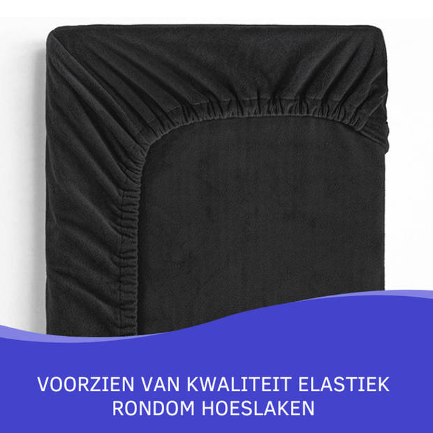 Zavelo Flanel Velvet Hoeslaken Zwart-2-persoons (140x200 cm)