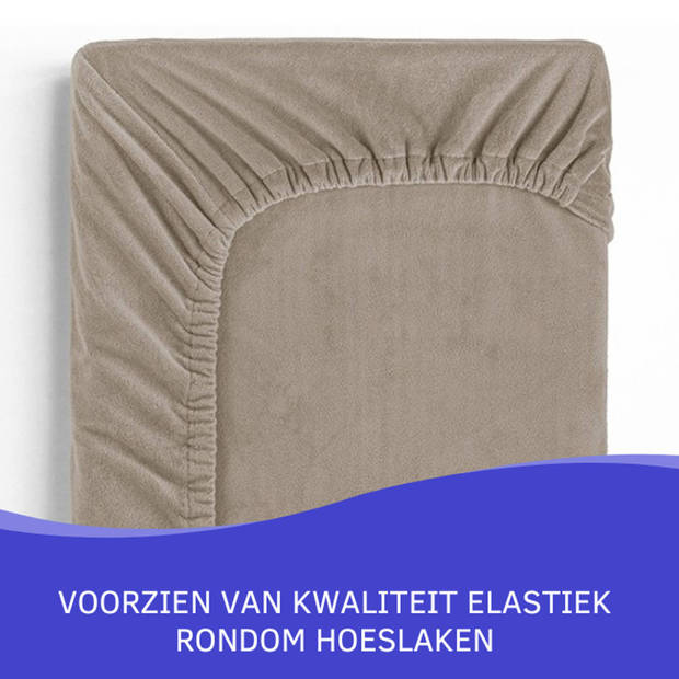 Zavelo Flanel Velvet Hoeslaken Taupe-Lits-jumeaux (180x200 cm)